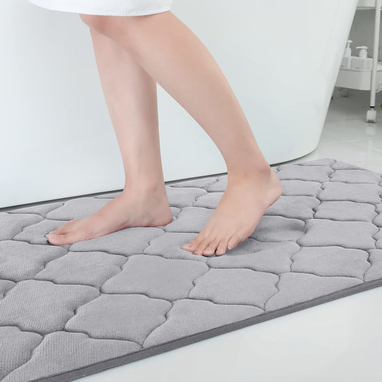 Picture of OLANLY Memory Foam Bath Mat Rug 59x34, Ultra Soft Non Slip and Absorbent Bathroom Rug, Machine Wash Dry, Comfortable, Thick Bath Rug Carpet for Bathroom Floor, Tub and Shower, Grey