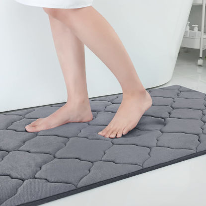 Picture of OLANLY Memory Foam Bath Mat Rug 59x34, Ultra Soft Non Slip and Absorbent Bathroom Rug, Machine Wash Dry, Comfortable, Thick Bath Rug Carpet for Bathroom Floor, Tub and Shower, Dark Grey