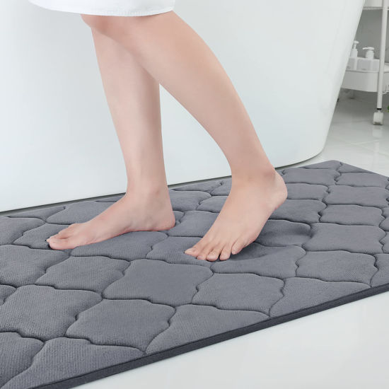 Picture of OLANLY Memory Foam Bath Mat Rug 59x34, Ultra Soft Non Slip and Absorbent Bathroom Rug, Machine Wash Dry, Comfortable, Thick Bath Rug Carpet for Bathroom Floor, Tub and Shower, Dark Grey