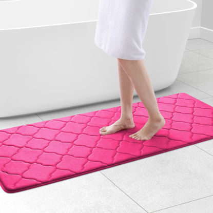 Picture of OLANLY Memory Foam Bath Mat Rug 59x24, Ultra Soft Non Slip and Absorbent Bathroom Rug, Machine Wash Dry, Comfortable, Thick Bath Rug Carpet for Bathroom Floor, Tub and Shower, Deep Pink
