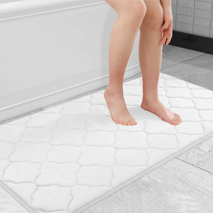 Picture of OLANLY Memory Foam Bath Mat Rug 44x24, Ultra Soft Non Slip and Absorbent Bathroom Rug, Machine Wash Dry, Comfortable, Thick Bath Rug Carpet for Bathroom Floor, Tub and Shower, White