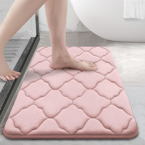 Picture of OLANLY Memory Foam Bath Mat Rug 24x16, Ultra Soft Non Slip and Absorbent Bathroom Rug, Machine Wash Dry, Comfortable, Thick Bath Rug Carpet for Bathroom Floor, Tub and Shower, Pink