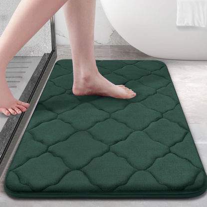 Picture of OLANLY Memory Foam Bath Mat Rug 30x20, Ultra Soft Non Slip and Absorbent Bathroom Rug, Machine Wash Dry, Comfortable, Thick Bath Rug Carpet for Bathroom Floor, Tub and Shower, Dark Green