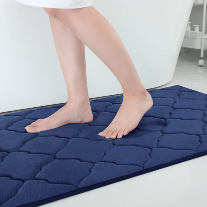 Picture of OLANLY Memory Foam Bath Mat Rug 59x34, Ultra Soft Non Slip and Absorbent Bathroom Rug, Machine Wash Dry, Comfortable, Thick Bath Rug Carpet for Bathroom Floor, Tub and Shower, Navy
