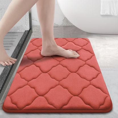 Picture of OLANLY Memory Foam Bath Mat Rug, Ultra Soft Non Slip and Absorbent Bathroom Rug, Machine Wash Dry, Comfortable, Thick Bath Rug Carpet for Bathroom Floor, Tub and Shower, 24x16, Coral