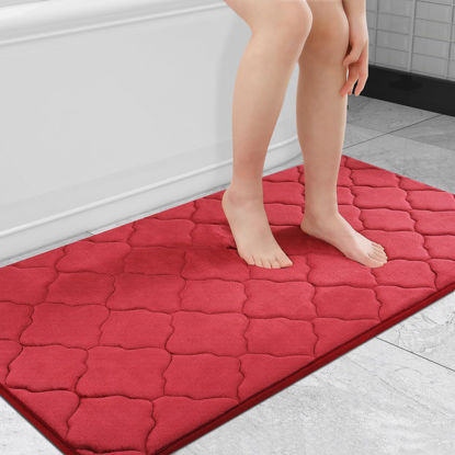 Picture of OLANLY Memory Foam Bath Mat Rug, Ultra Soft Non Slip and Absorbent Bathroom Rug, Machine Wash Dry, Comfortable, Thick Bath Rug Carpet for Bathroom Floor, Tub and Shower, 44x24, Red