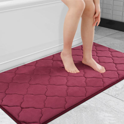 Picture of OLANLY Memory Foam Bath Mat Rug 44x24, Ultra Soft Non Slip and Absorbent Bathroom Rug, Machine Wash Dry, Comfortable, Thick Bath Rug Carpet for Bathroom Floor, Tub and Shower, Burgundy