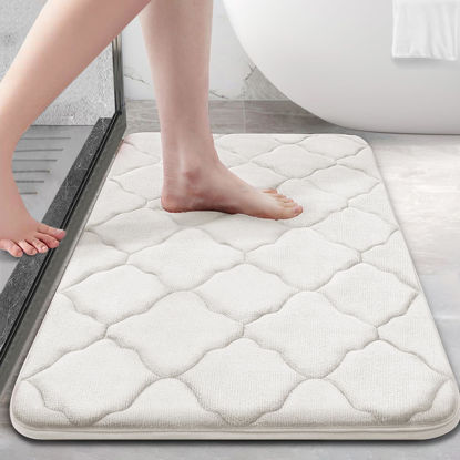 Picture of OLANLY Memory Foam Bath Mat Rug, Ultra Soft Non Slip and Absorbent Bathroom Rug, Machine Wash Dry, Comfortable, Thick Bath Rug Carpet for Bathroom Floor, Tub and Shower, 30x20, Ivory
