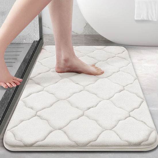 Picture of OLANLY Memory Foam Bath Mat Rug, Ultra Soft Non Slip and Absorbent Bathroom Rug, Machine Wash Dry, Comfortable, Thick Bath Rug Carpet for Bathroom Floor, Tub and Shower, 30x20, Ivory