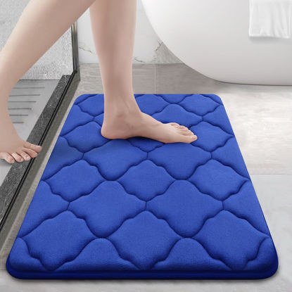 Picture of OLANLY Memory Foam Bath Mat Rug 24x16, Ultra Soft Non Slip and Absorbent Bathroom Rug, Machine Wash Dry, Comfortable, Thick Bath Rug Carpet for Bathroom Floor, Tub and Shower, Royal Blue