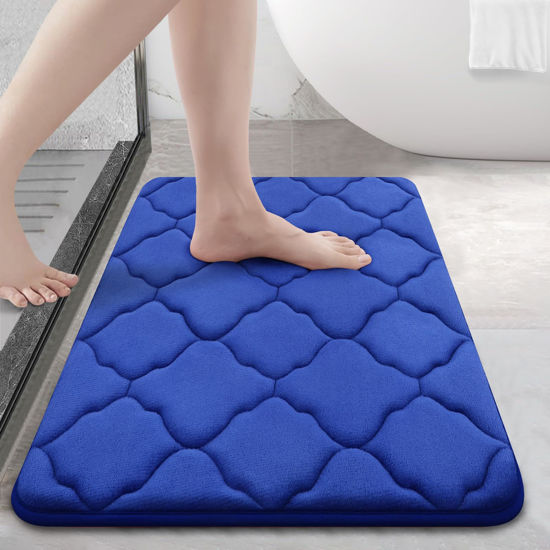 Picture of OLANLY Memory Foam Bath Mat Rug 24x16, Ultra Soft Non Slip and Absorbent Bathroom Rug, Machine Wash Dry, Comfortable, Thick Bath Rug Carpet for Bathroom Floor, Tub and Shower, Royal Blue