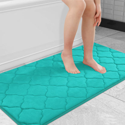 Picture of OLANLY Memory Foam Bath Mat Rug 44x24, Ultra Soft Non Slip and Absorbent Bathroom Rug, Machine Wash Dry, Comfortable, Thick Bath Rug Carpet for Bathroom Floor, Tub and Shower, Teal