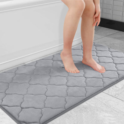 Picture of OLANLY Memory Foam Bath Mat Rug 44x24, Ultra Soft Non Slip and Absorbent Bathroom Rug, Machine Wash Dry, Comfortable, Thick Bath Rug Carpet for Bathroom Floor, Tub and Shower, Grey