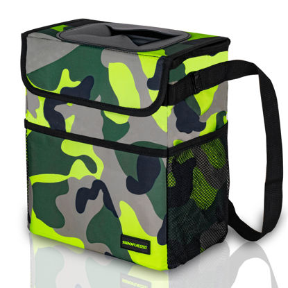 Picture of SIBOFUEGO Cute Car Trash Can with Lid - Leak Proof Car Trash Bag Hanging Waterproof Car Garbage Can with Storage Pockets Multipurpose Collapsible Car Organizer, 2 Gallons Camo Green