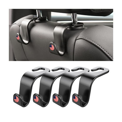 Picture of 4PCS Car Seat Headrest Hooks, Auto Back Seat Hanger Holder, Durable Stylish Vehicle Organizer Universal Car Interior Accessories, Storage Hooks for Purses, Bags, Clothes, Hats (Black/Red Flag)