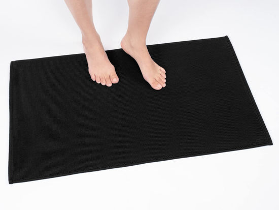 Picture of Cotton Paradise 100% Cotton Non Slip Bath Mats for Bathroom, 17x24 inch Soft Absorbent Quick Dry Machine Washable Floor Bath Mat, Black Bath Rug