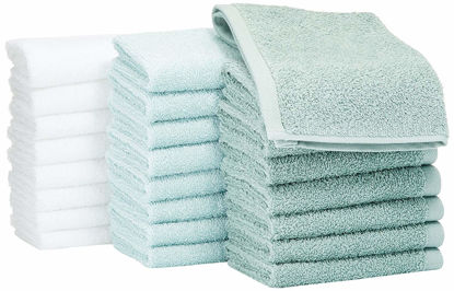 Picture of Amazon Basics Fast Drying, Extra Absorbent, Terry Cotton Washcloth, Pack of 24, Seafoam Green, Ice Blue, White, 12" x 12"