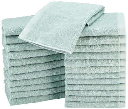 Picture of Amazon Basics Fast Drying, Extra Absorbent, Terry Cotton Washcloth, 12 x 12 Inch, Seafoam Green - 24 count