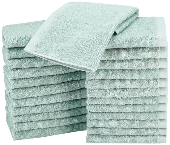 Picture of Amazon Basics Fast Drying, Extra Absorbent, Terry Cotton Washcloth, 12 x 12 Inch, Seafoam Green - 24 count