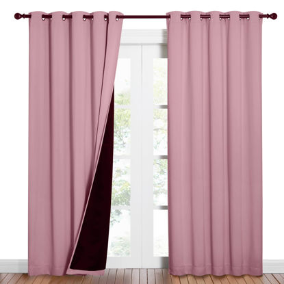 Picture of NICETOWN Crystal Pink Full Shade Curtain Panels, Pair of Energy Smart & Noise Blocking Out Blackout Drapes for Dining Room Window, Thermal Insulated Guest Room Lined Window Dressing(62 x 84 inch)