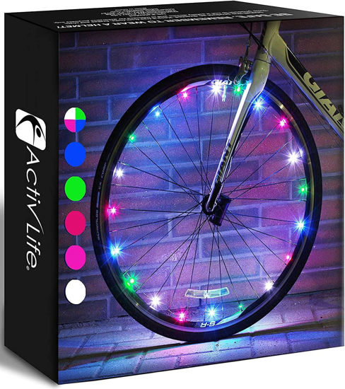 Picture of Activ Life LED Bike Wheel Lights (2 Tires) Cool Bike Lights - Kids Stocking Stuffer for Kids Toys Gifts Boys 8-12 Age 11 10 Year Old Boy Girls BMX Accessories Women Bicycle Spoke Teen Bday 8 9