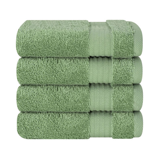 Picture of Cotton Paradise 100% Cotton Turkish Washcloths for Bathroom, 4 Piece Soft Absorbent Small Hand Face Towels Wash Rags for Body, Sage Green Wash Cloths