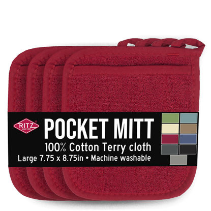 Picture of Ritz Terry Pocket Mitt & Hot Pad: Unparalleled Heat Resistant, Durable 100% Cotton - Ergonomically Designed for Optimal Grip - Easy-Care Machine Washable, Perfect for Your Kitchen - Paprika Red, 4-Pk