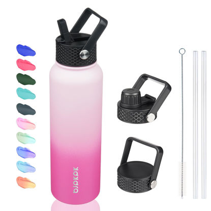 Picture of BJPKPK 40oz Stainless Steel Insulated Water Bottle with 3 Lids, Sakura - BPA Free Leakproof Thermos Bottle for Sports & Gym