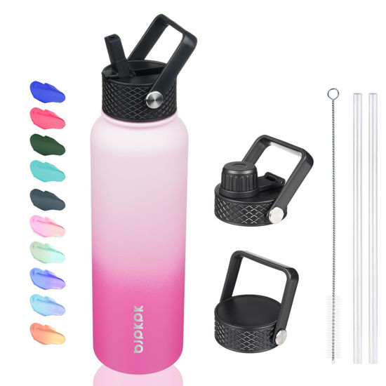 Picture of BJPKPK 40oz Stainless Steel Insulated Water Bottle with 3 Lids, Sakura - BPA Free Leakproof Thermos Bottle for Sports & Gym