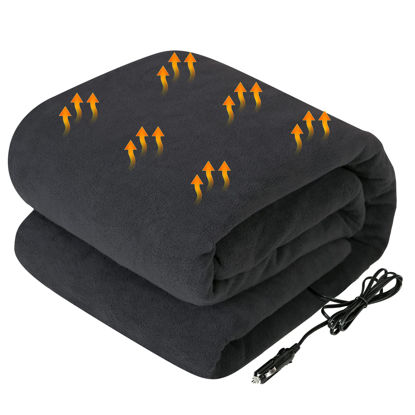 Picture of Westinghouse Heated Car Blanket, 12-Volt Electric Blanket for Car, Truck, SUV, RV, Portable Heated Throw for Camping, Charcoal, 59" x 43”