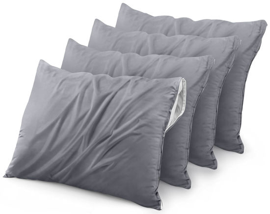 Picture of Utopia Bedding Waterproof Pillow Protector Zippered (4 Pack) Standard Grey- Bed Bug Proof Pillow Encasement 20 x 26 Inches