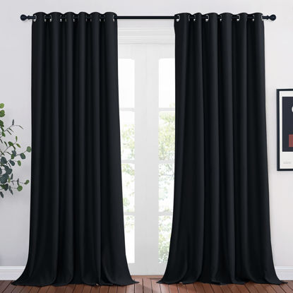 Picture of NICETOWN Blackout Curtain Panels 95" L - Window Treatment Energy Saving Thermal Insulated Solid Grommet Blackout Drapes for Living Room (Black, 1 Pair, 80 by 95-Inch)
