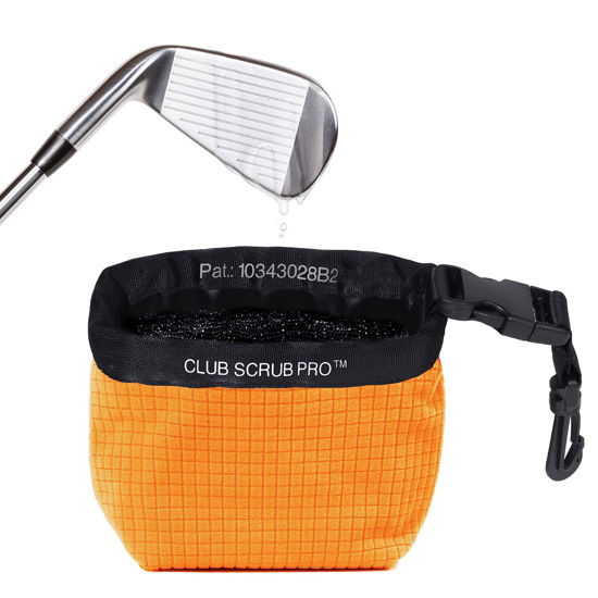 Picture of Club Scrub Golf Club and Golf Ball Cleaning Bag, Waterproof Clean Face Technology Liner, Perfectly Dry Microfiber Exterior, Detachable Clip, Machine Washable, Cleans Club Grooves, Orange Pro