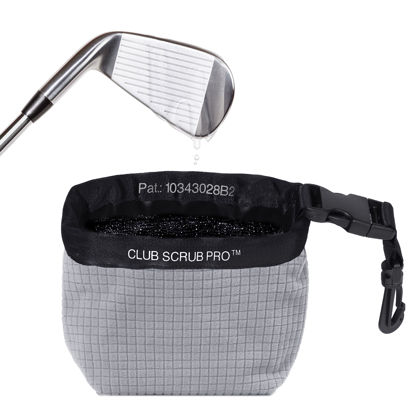 Picture of Club Scrub Golf Club and Golf Ball Cleaning Bag, Waterproof Clean Face Technology Liner, Perfectly Dry Microfiber Exterior, Detachable Clip, Machine Washable, Cleans Club Grooves, Gray Pro