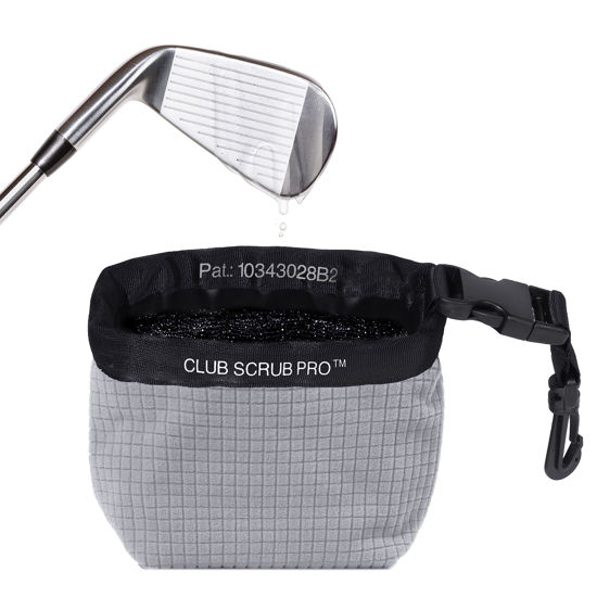 Picture of Club Scrub Golf Club and Golf Ball Cleaning Bag, Waterproof Clean Face Technology Liner, Perfectly Dry Microfiber Exterior, Detachable Clip, Machine Washable, Cleans Club Grooves, Gray Pro