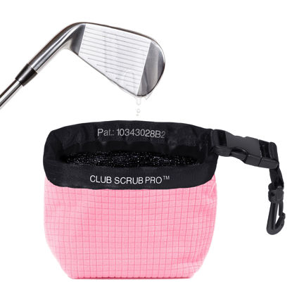Picture of Club Scrub Golf Club and Golf Ball Cleaning Bag, Waterproof Clean Face Technology Liner, Perfectly Dry Microfiber Exterior, Detachable Clip, Machine Washable, Cleans Club Grooves, Pink Pro