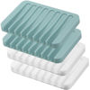 Picture of 4PCS Self Draining Soap Holder, Premium Silicone Soap Dish, Waterfall Drainer Soap Saver for Bathroom, Kitchen, Bath Tub, Extend Soap Life, Keep Soap Bars Dry Easy Clean (White & Teal)