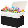 Picture of Large Toy Storage Box with Lid, Sturdy Toys Storage Chest Bin Organizer Basket with Dividers for Kids, Boys, Girls, Nursery, Closet, Bedroom, Playroom 25"x13" x16" (Black and White)