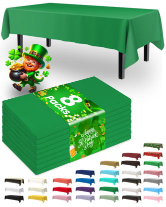 Picture of Pureegg Plastic Table Cloth Disposable - 8 Packs, Table Cloth for St Patricks Day Decorations, 54"x108" St Patricks Day Tablecloth for Parties, Picnics, Camping, Waterproof & Stain-Resistant, Green