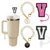 Picture of （2+2）2PCS Straw Cover for Stanley Cup 30&40 Oz 10mm Straw Topper with 2PCS Stanley Cup Accessories Letter Charms Name ID Initial Letter Handle Personalized Charm For Stanley Tumbler (Letter V)