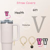 Picture of （2+2）2PCS Straw Cover for Stanley Cup 30&40 Oz 10mm Straw Topper with 2PCS Stanley Cup Accessories Letter Charms Name ID Initial Letter Handle Personalized Charm For Stanley Tumbler (Letter V)