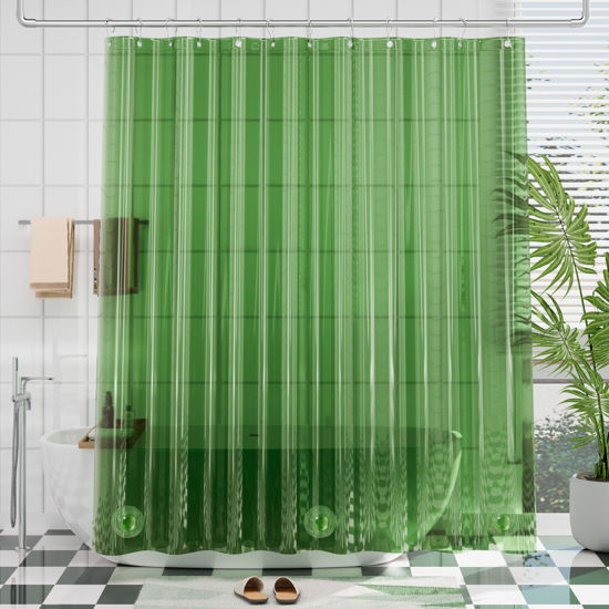 Picture of AmazerBath Premium EVA Shower Curtain Clear Pine Green, Luxury Shower Curtain Dark Green Ultra Soft, Waterproof Bathroom Shower Curtain with 3 Weighted Stones and 12 Grommets, Recyclable Packaging