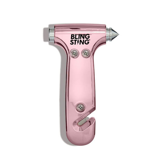 Picture of BLINGSTING Safety Hammer - Emergency Automotive Escape Tool with Window Breaker, Seat Belt Cutter & Adjustable Car Visor Strap - Tempered Glass Breaker - Steel Blade - Blush Rose Pink (1 Count)