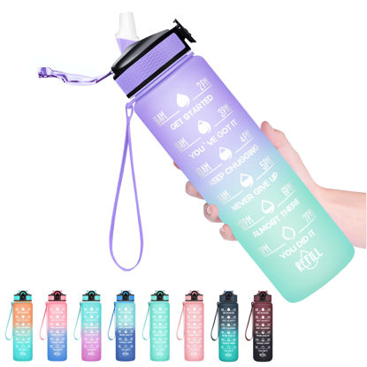 Picture of Hyeta 32 oz Water Bottles with Times to Drink and Straw, Motivational Water Bottle with Time Marker, Leakproof, Drinking Sports Water Bottle for Fitness, Gym and Outdoor