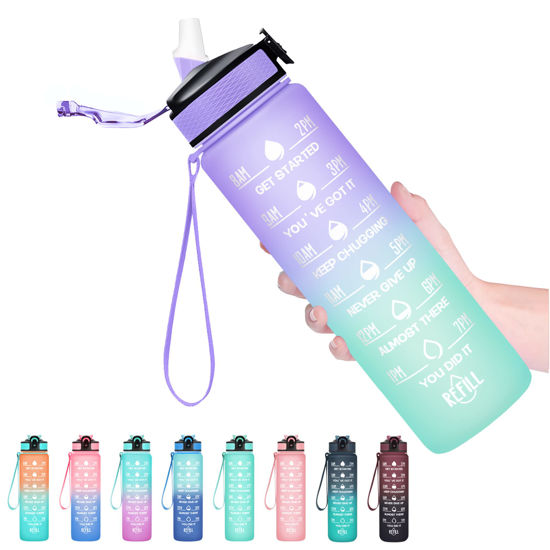 Picture of Hyeta 32 oz Water Bottles with Times to Drink and Straw, Motivational Water Bottle with Time Marker, Leakproof, Drinking Sports Water Bottle for Fitness, Gym and Outdoor
