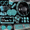 Picture of NBTEPEM 27 PCs Aquamrine Bling Car Accessories Set for Women, Bling Steering Wheel Covers Universal Fit 15 Inch, Bling License Plate Frame, Bling Phone Holder, Bling Car Coasters (Aquamrine Diamond)