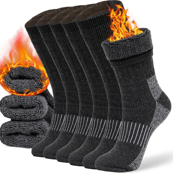 Picture of Merino Wool Socks Casual Warm Socks for Winter Cozy Boot Socks for Men & Women Black LXL