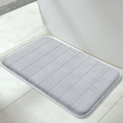Picture of Yimobra Memory Foam Bath Mat Large Size, 31.5 x 19.8, Super Soft Non-Slip Bathroom Rug, Water Absorption, Machine Wash, Thick, Comfortable, Easier to Dry for Bathroom Mat, Tub and Shower, Silver