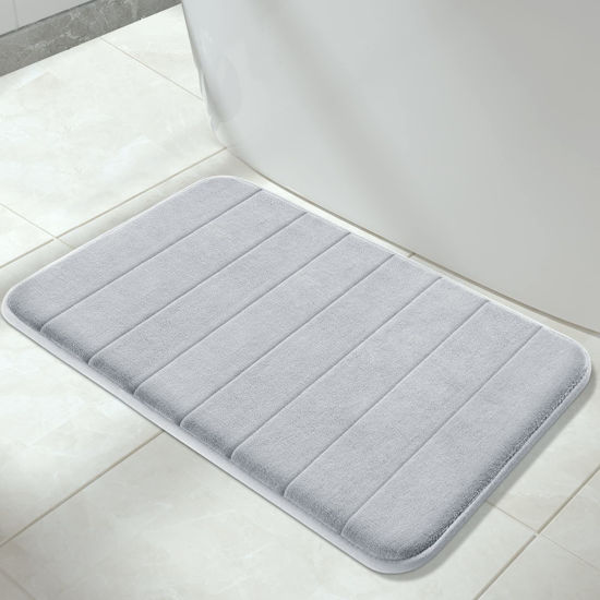 Picture of Yimobra Memory Foam Bath Mat Large Size, 31.5 x 19.8, Super Soft Non-Slip Bathroom Rug, Water Absorption, Machine Wash, Thick, Comfortable, Easier to Dry for Bathroom Mat, Tub and Shower, Silver