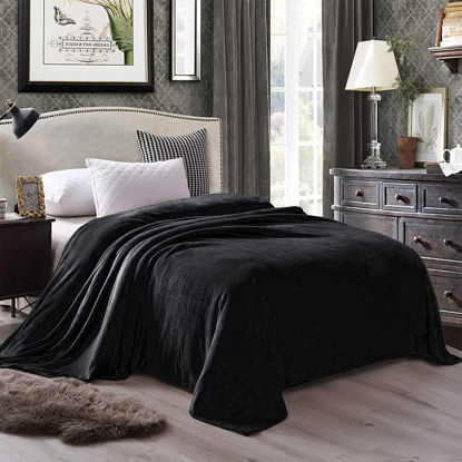 Picture of Exclusivo Mezcla Twin Size Flannel Fleece Velvet Plush Bed Blanket as Bedspread, Coverlet, Bed Cover (60x80 inches, Black) Soft, Lightweight, Warm and Cozy
